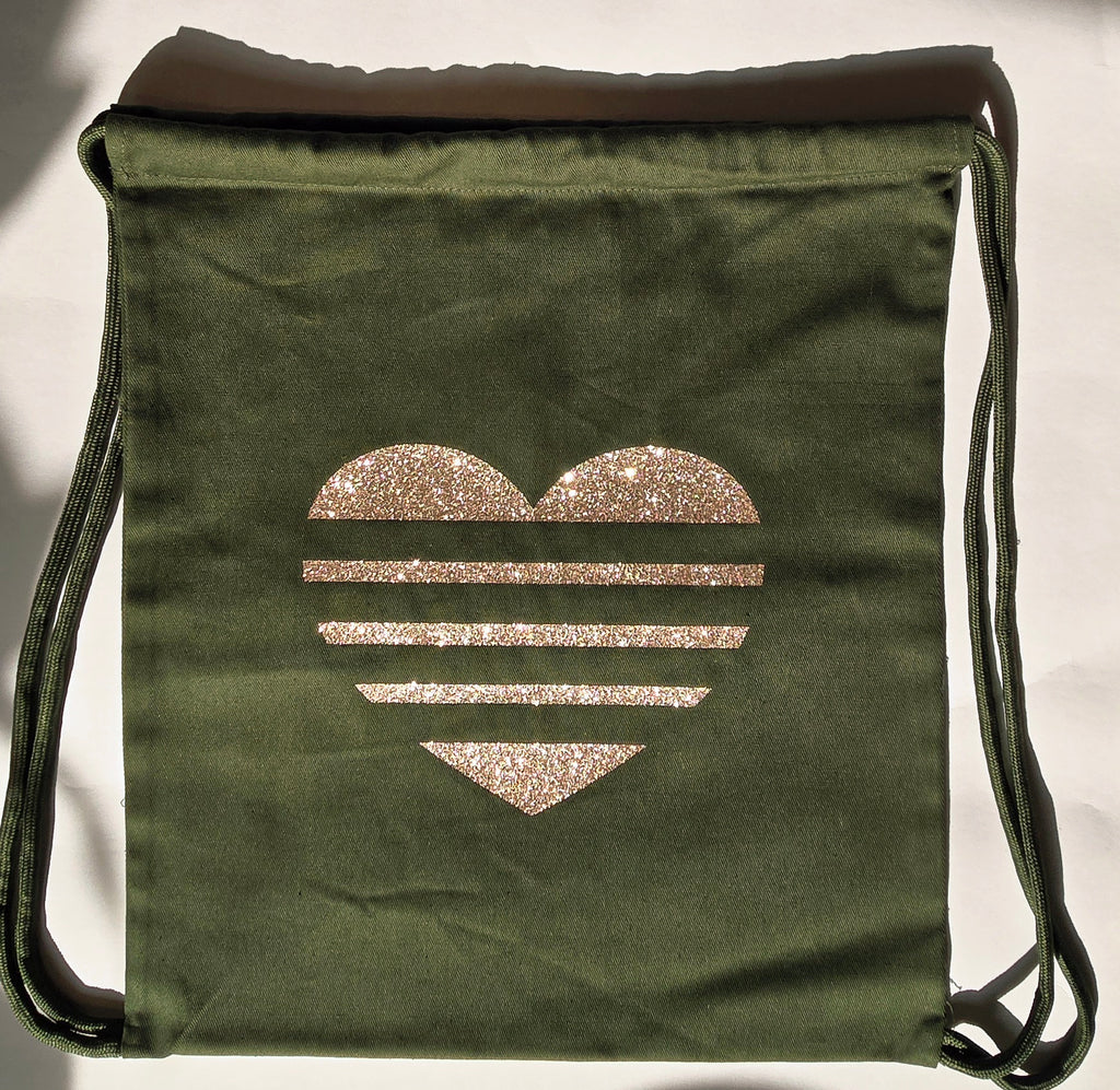 Drawstring Bag Hunter Green & Rose Gold
